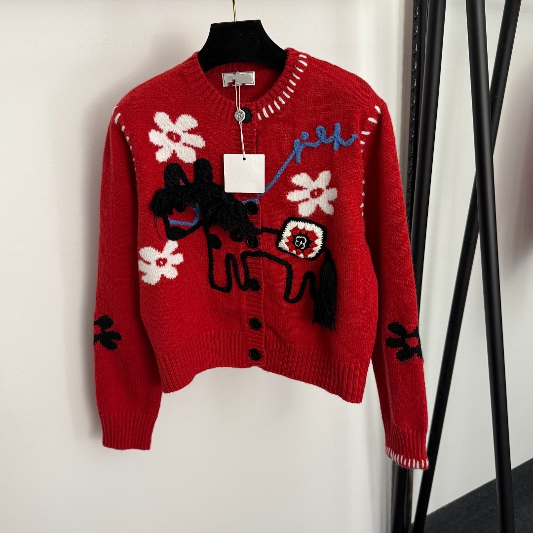 sweaters women's Designer sweaters for woman luxurious knitted sweaters top - spring and autumn style cartoon horse pattern fashionable red kni