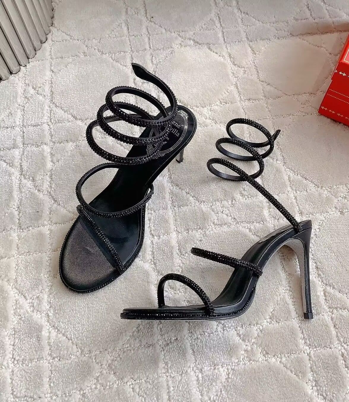 Designer di lusso Donna Rene Cleo Sandali Scarpe Lady Strass a forma di serpente Strappy Lady Tacchi alti Abito da sposa Party Walking EU35-43