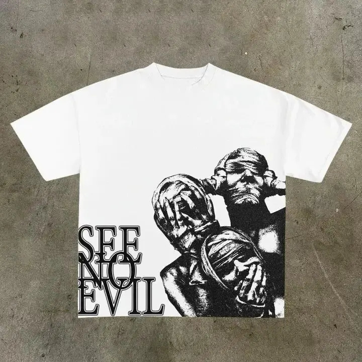 Harajuku Street Print Large T-shirt Gothic Graphic T-shirt Y2k Top Armed Gothic Mens Short Sleeves 251211