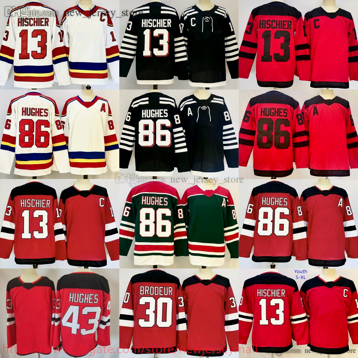 2025-26 New Ice Hockey 86 Jack Hughes Jersey Embroidery 30 Martin Brodeur 13 Nico Hischier 43 Luke Hughes Jerseys Red Man Youth Hockey Wear