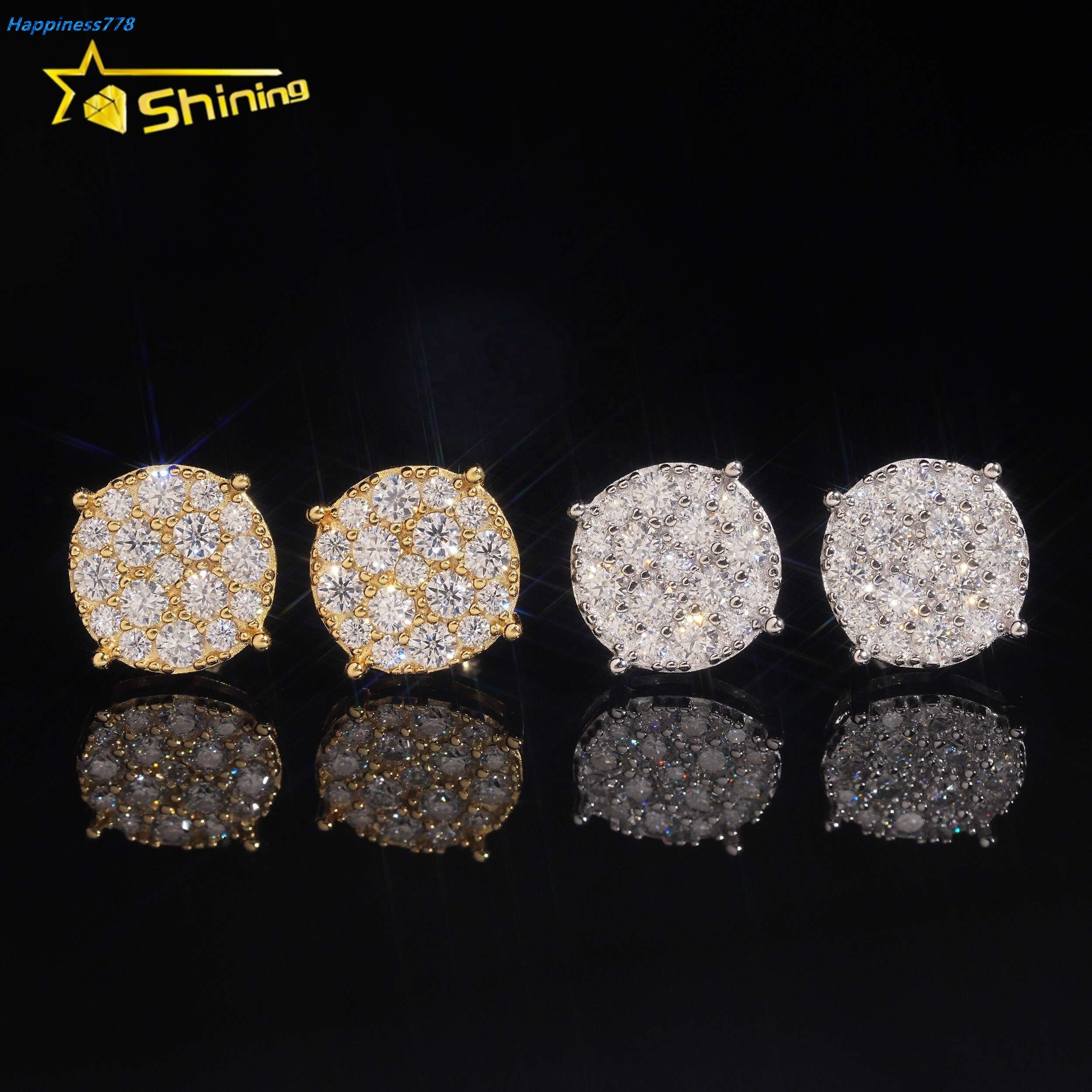 Wholesale Price High Quality Hip Hop Fine Jewelry Iced Out 925 Silver Screw Back Moissanite Earrings