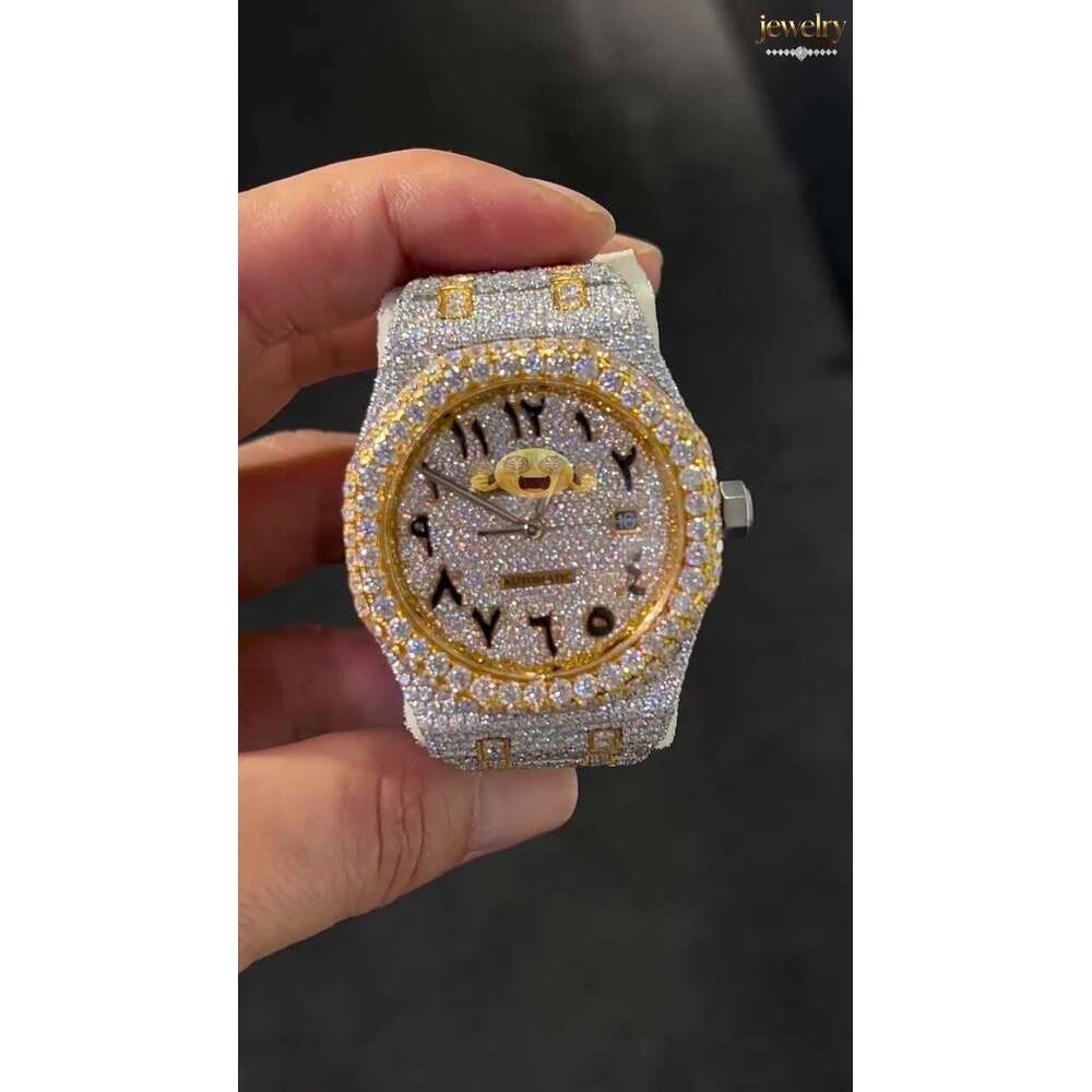 Men's Iced Out Moissanite Watch - VVS Diamond Studded, Arabic Numbers, Stainless Steel, Sapphire Crystal, Water Resistant, 1pc Wholesale Price