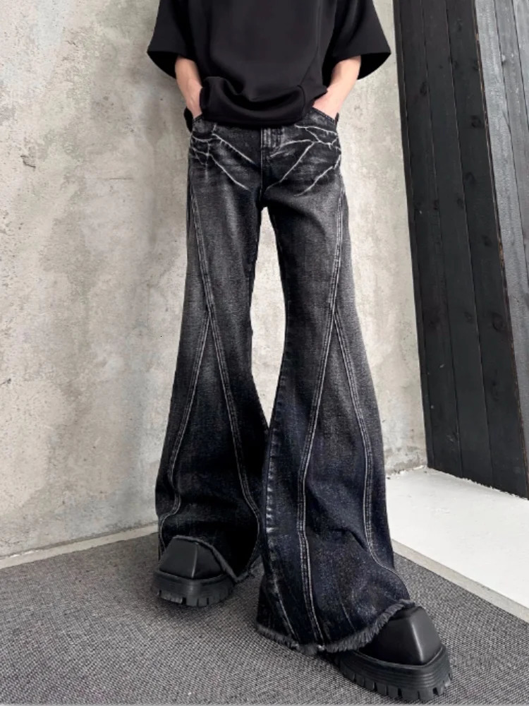 2025 American Retro Y2K Streetwear Vintage Grey Baggy Flared Jeans Pants For Men Clothing Cotton Long Trousers Pantalon Hombre 251210