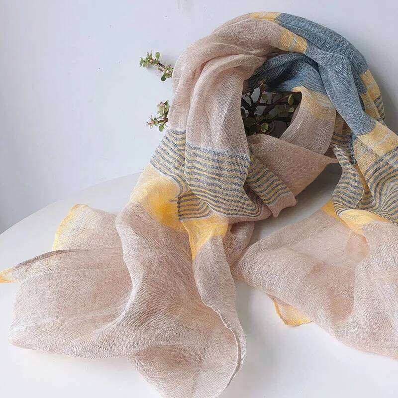 Stripes Elegant For Ladies Women Light Linen Scarf Shawls High Quality Headband Long Scarves