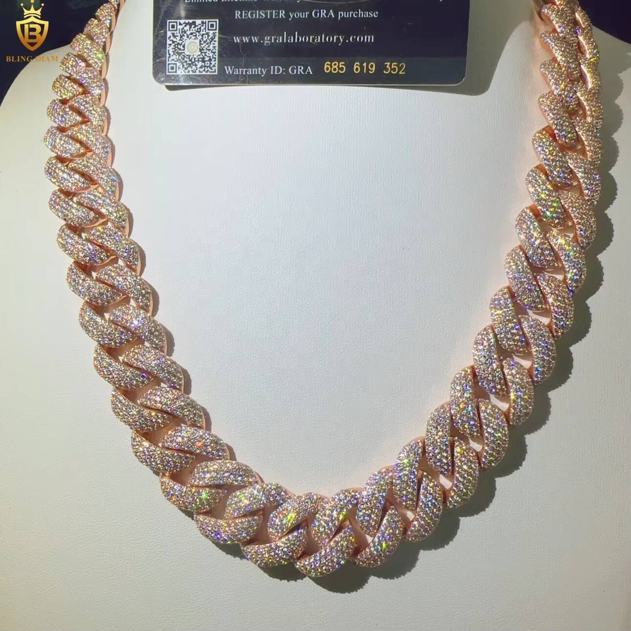 20mm Hip Hop Fashion Sterling Silver 925 D Color VVS Moissanite Diamond Iced Out Fine Jewelry Miami Cuban Link Chain Necklace