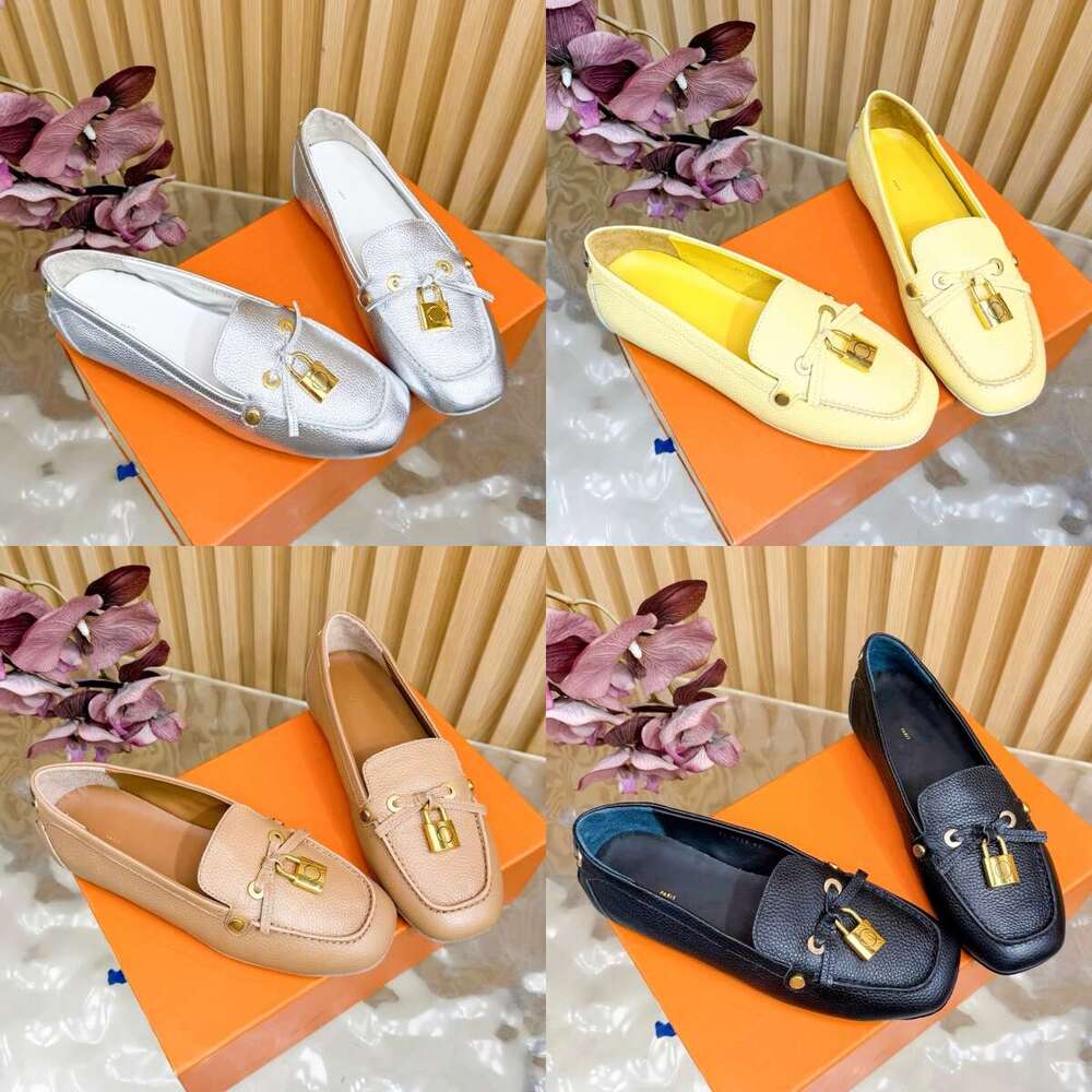 Luxury lock loafers Designer dress shoe mens woman fashion Brown Flower Gold sliver flat low espadrille casual shoe travel youth walk mary jane form