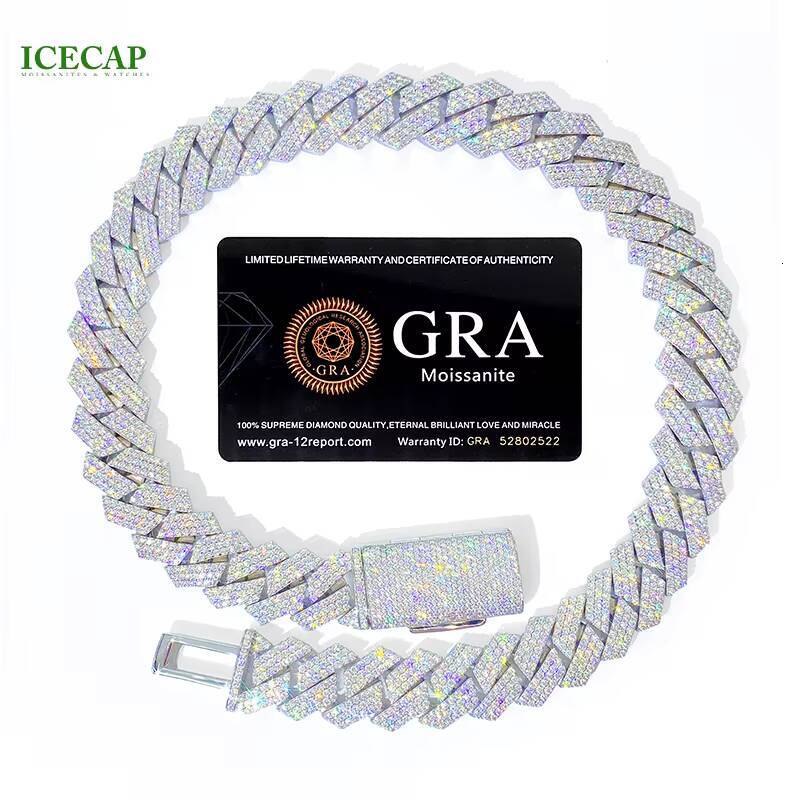 Moissanite Cuban Chain 18mm 3rows DIamond Cuban Link Chain Iced Cuban Link Hiphop Sterling Silver VVS Moissanite Chain Necklace