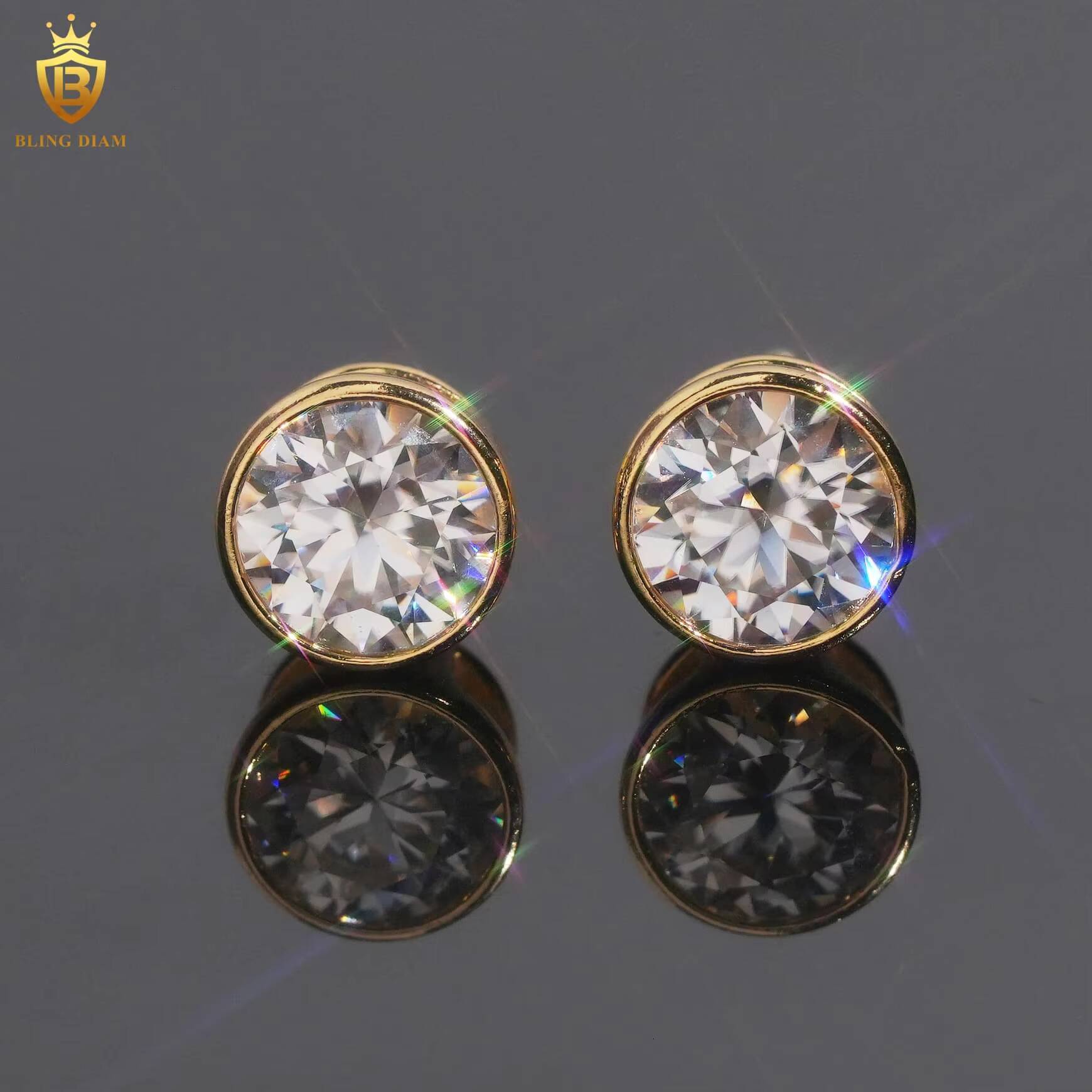 Blingdiam Fine Jewelry Round Cut 65mm Vvs1 Moissanite 925 Sterling Silver Stud Earrings Screw Back for Men Women