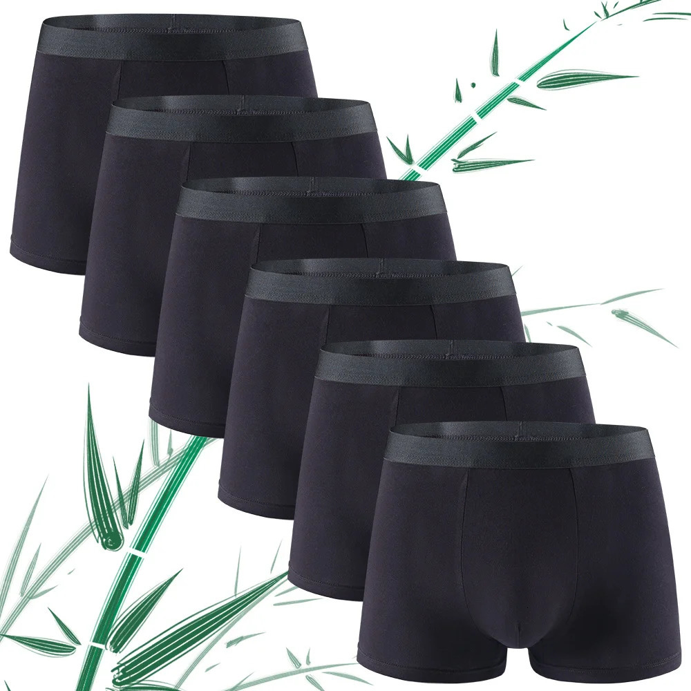 6pcs Bamboo Fiber Men Flat Underwear Solid Color Simple Mid Waist Sports Underpants Soft Breathear High Quality Fabric Knickers 251212