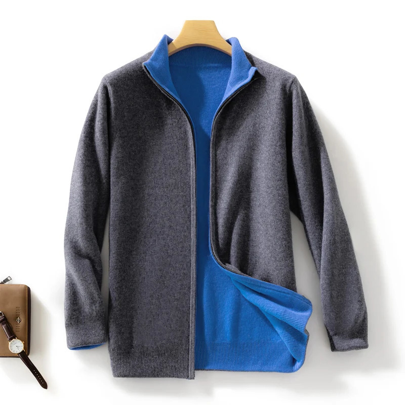 Men 100 Merino Wool Sweater Zipper Cardigan Wear Both Sides Autumn Winter Thick Warm Casual Cashmere Jumper Knitwear Coat Tops 251211