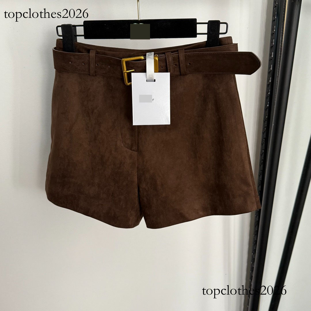 Designer women shorts 2025 Summer High-End Dopamine Foreign Trade New Retro Elegant Belt Waist-Cinching Suede Shorts