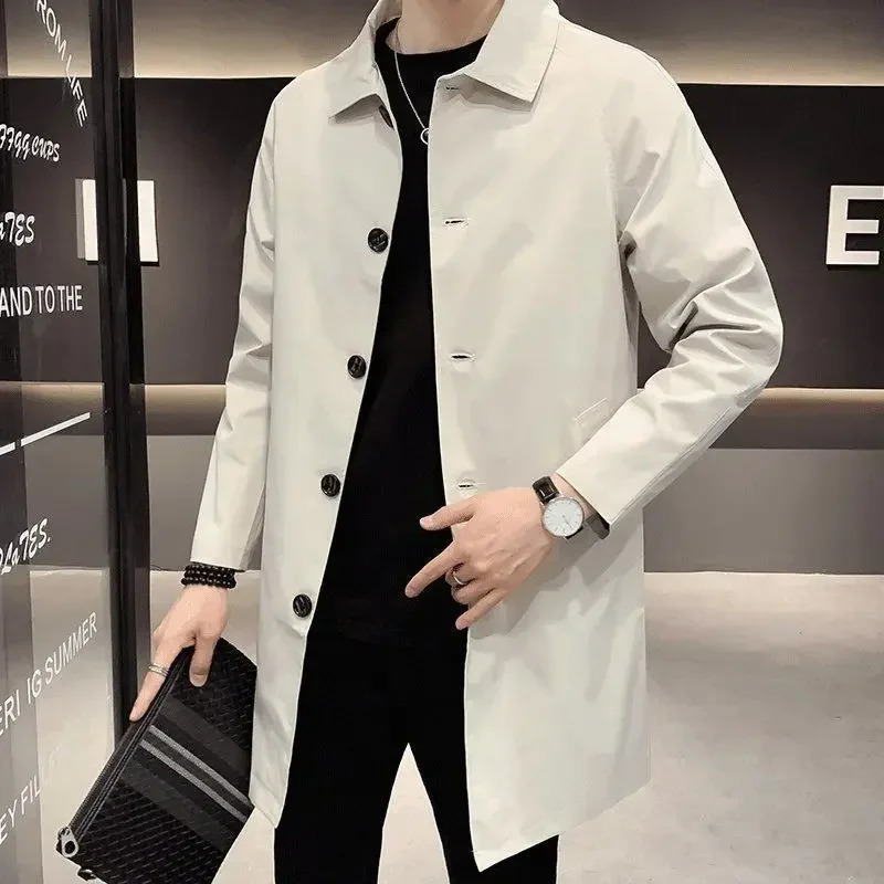 Mens Mediumlength Casual Trench Jacket Overcoat Korean Style Trendy British Spring Autumn 2023 Arrival Thin Regular 251211