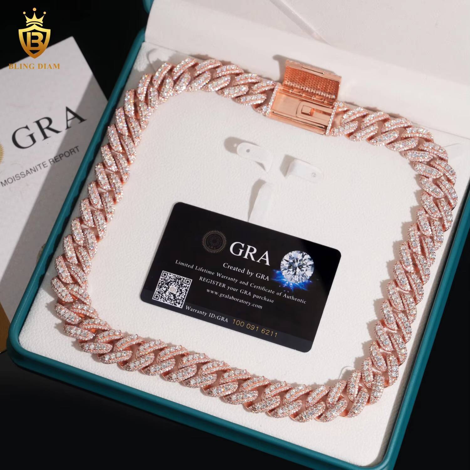 Hot Sale HipHop 18mm S925 Silver Moissanite Beaded Chain Pass Diamond Tester Iced Out Moissanite Necklace Cuban Link Chain GRA