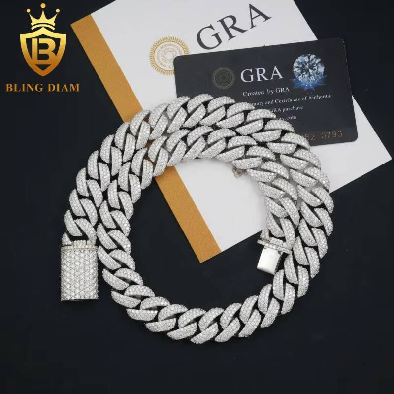 Sterling Silver 925 16mm Hip Hop Iced Out Fine Jewelry Men Necklace Diamond VVS Moissanite Cuban Link Chain