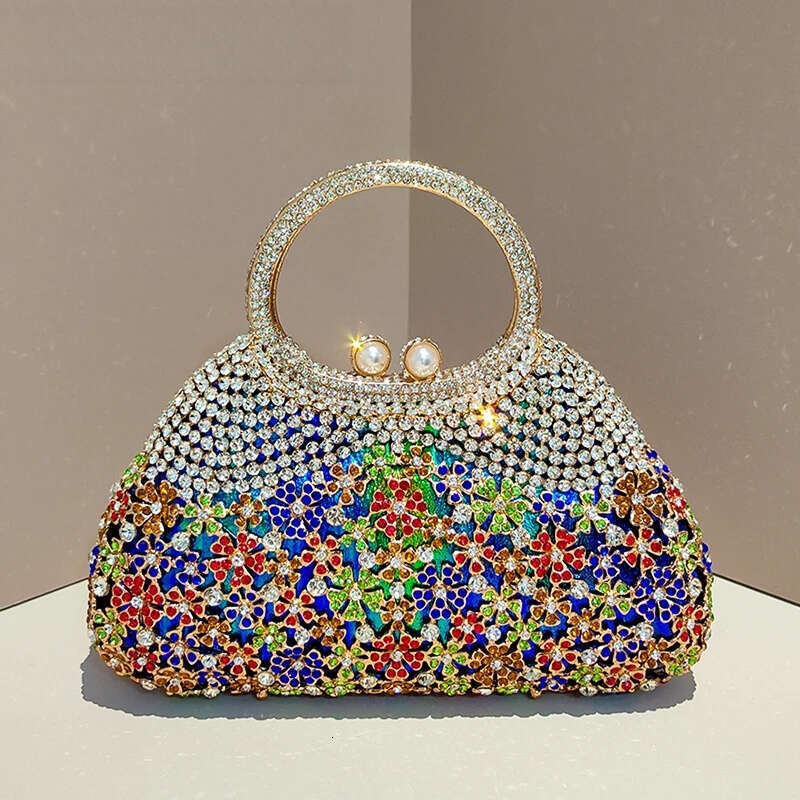 Alizekerr Flower Crystal Evening Clutch Bags Women Luxury Designer Boutique Sparkling Rhinestone Metallic Handbags Wedding Party