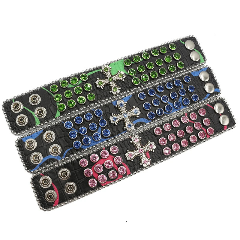 High Quality Top Sale MultiColor Rhinestone Cross Bracelets Men Women Jewelry Bangles Colors PU Leather 251212