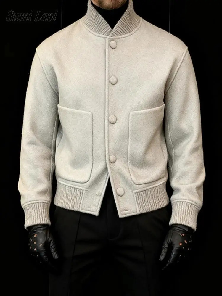 Casual Woolen Outerwear For Mens Autumn Winter Fashionable Solid Color Buttoned Jacket Vintage Men Stand Collar Jackets 251211
