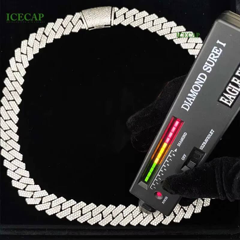 Hiphop Fine Jewelry 18k Gold Miami Cuban Link Chain Ice VVS Moissanite 15mm Sterling Silver Pass Diamond Test Cuban Necklace