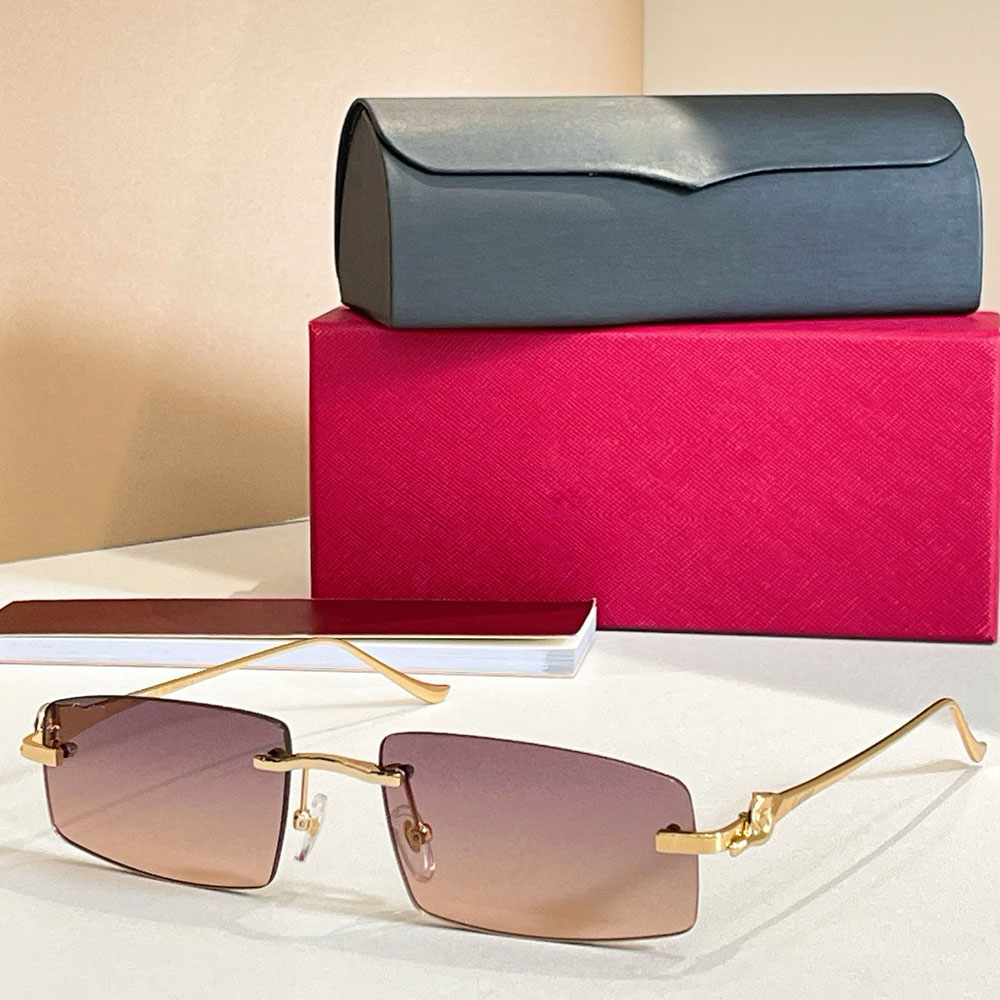 PANTHERE DE SUNGLASSES designer womens rimless sunglasses CT0505S rectangular shape and brown gradient lenses classic retro style 26ss new mens sung