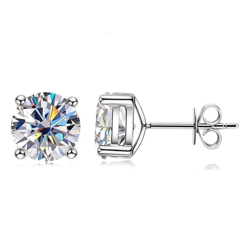 Luxury Silver Jewelry Classic Screw Back 18k Gold Plated 925 Sterling Silver 1ct 2ct Vvs Moissanite Diamond Women Stud Earrings