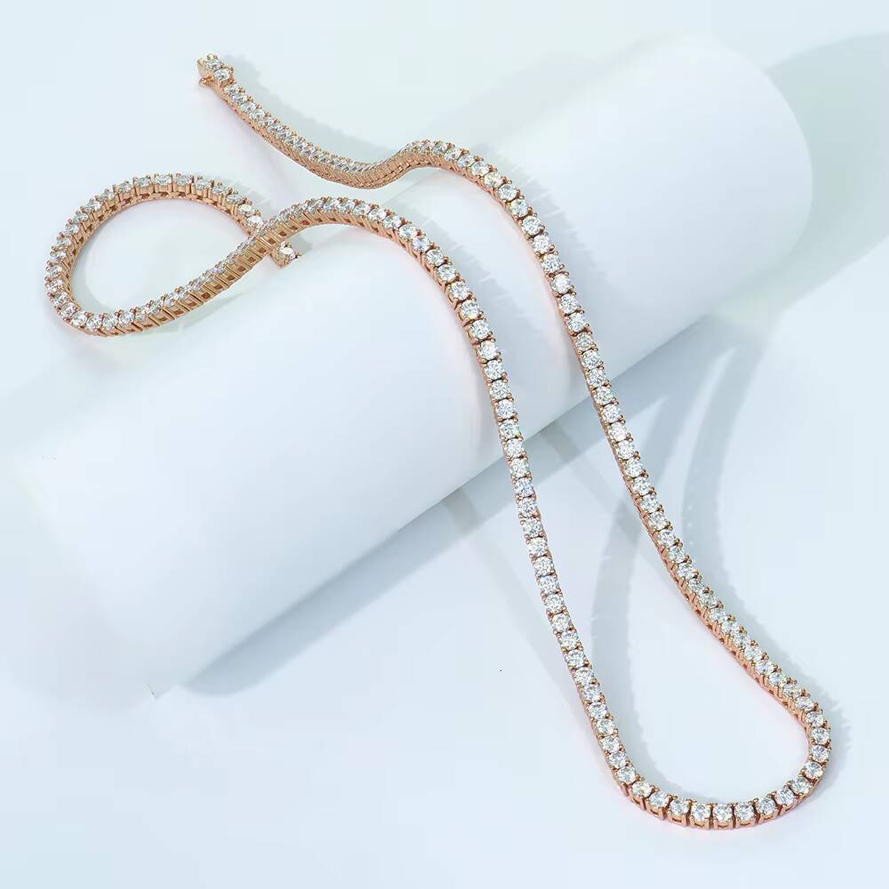 Fine Jewelry 925Silver Rose Gold Plated Round Shape DEF Mossanite Diamond Tennis Necklace Fashion Jewelry for Party for Wedding