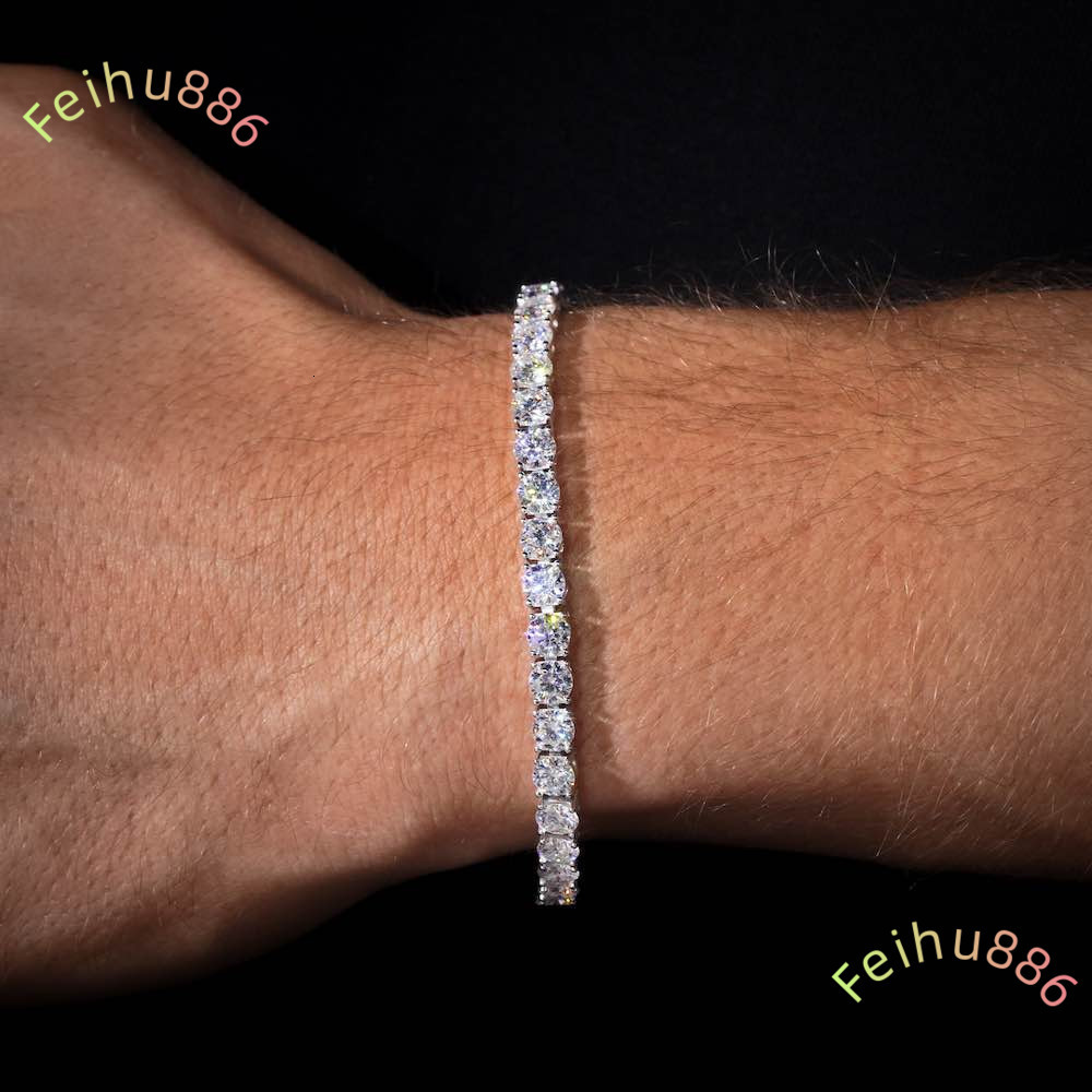 925 Sterling Silver 4mm Tennis Chain Bracelet Fine Unisex Hip Hop Jewelry Trendy Rhodium Plated Wedding Party Bridal Full Moissanite