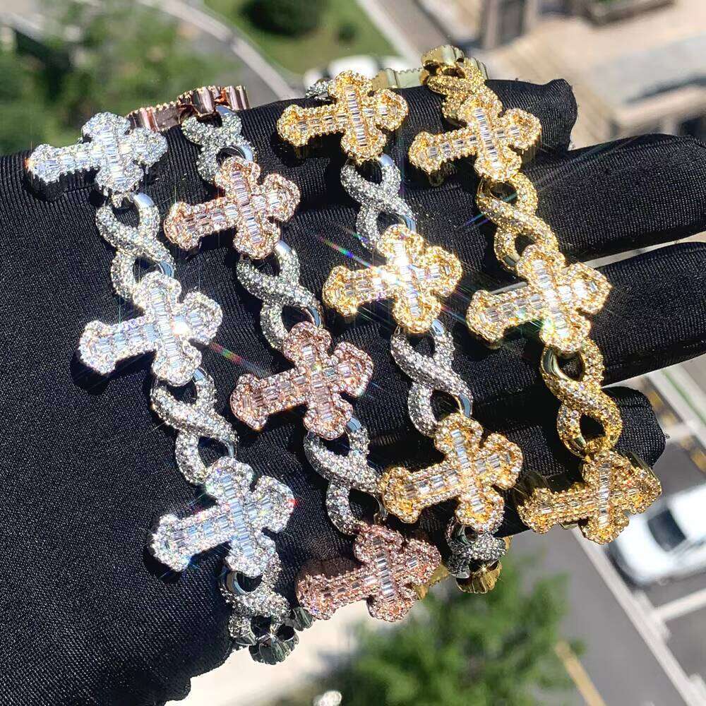 Hip-Hop Gothic Punk Bracelet Street Style 8-Shaped Zircon Brass Cross Men's Fashion Chain Link Jewelry