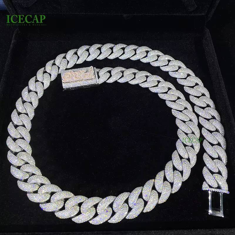 Custom Jewelry 925 Sterling Silver Iced Out Moissanite18mm Cuban Link Chain Hip Hop Necklace Pass Diamond Tester Chain