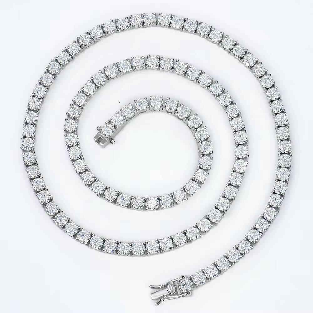 Factory Price Bulk 925 Sterling Silver 4mm Iced Out Vvs Round Mossanite Moissanite Tennis Chain Necklace for Men and Women