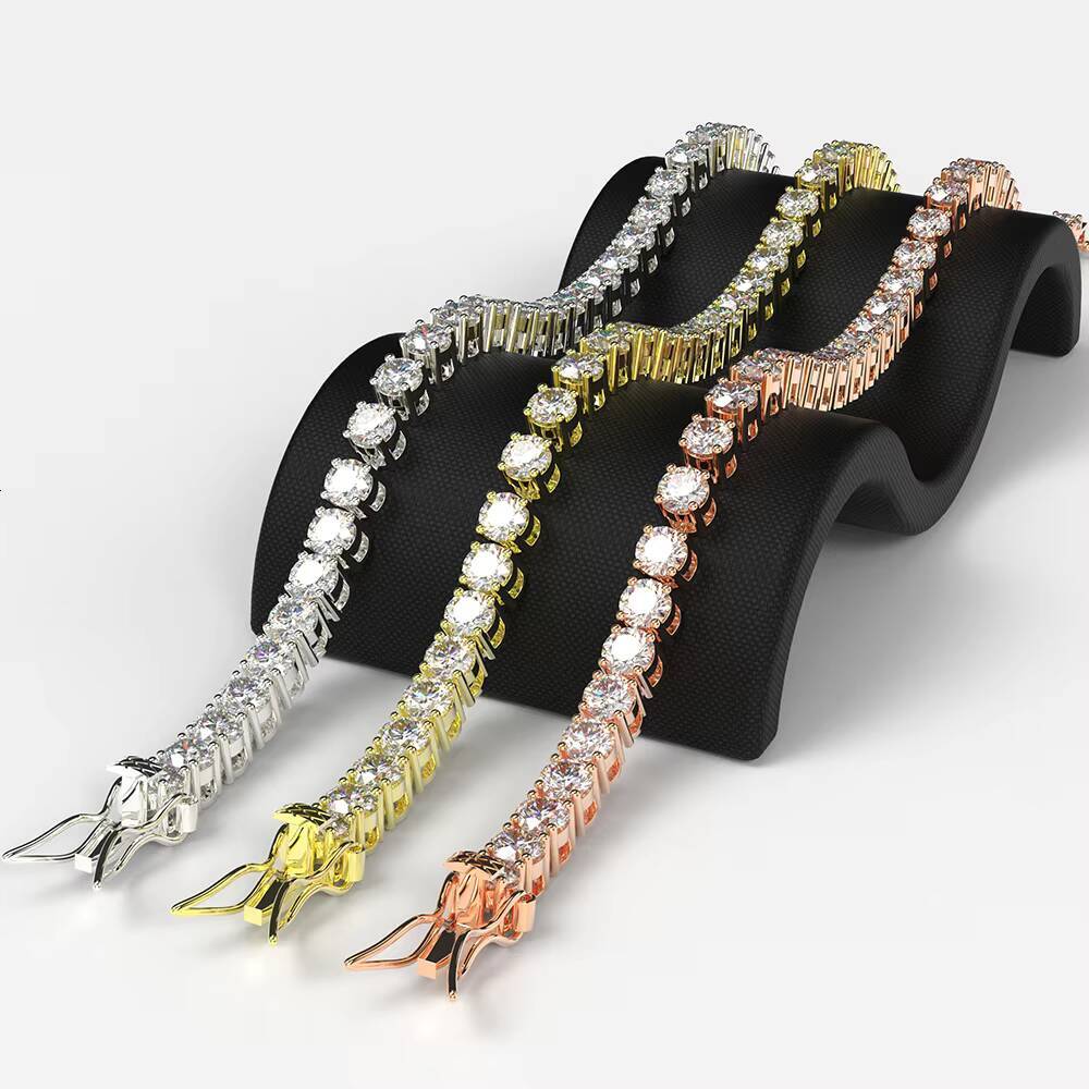 Custom Personalized Jewelry 18K Rose Gold Plated 925 Silver Lab Diamond Mossanite Moissanite Tennis Chain Bracelet for Women