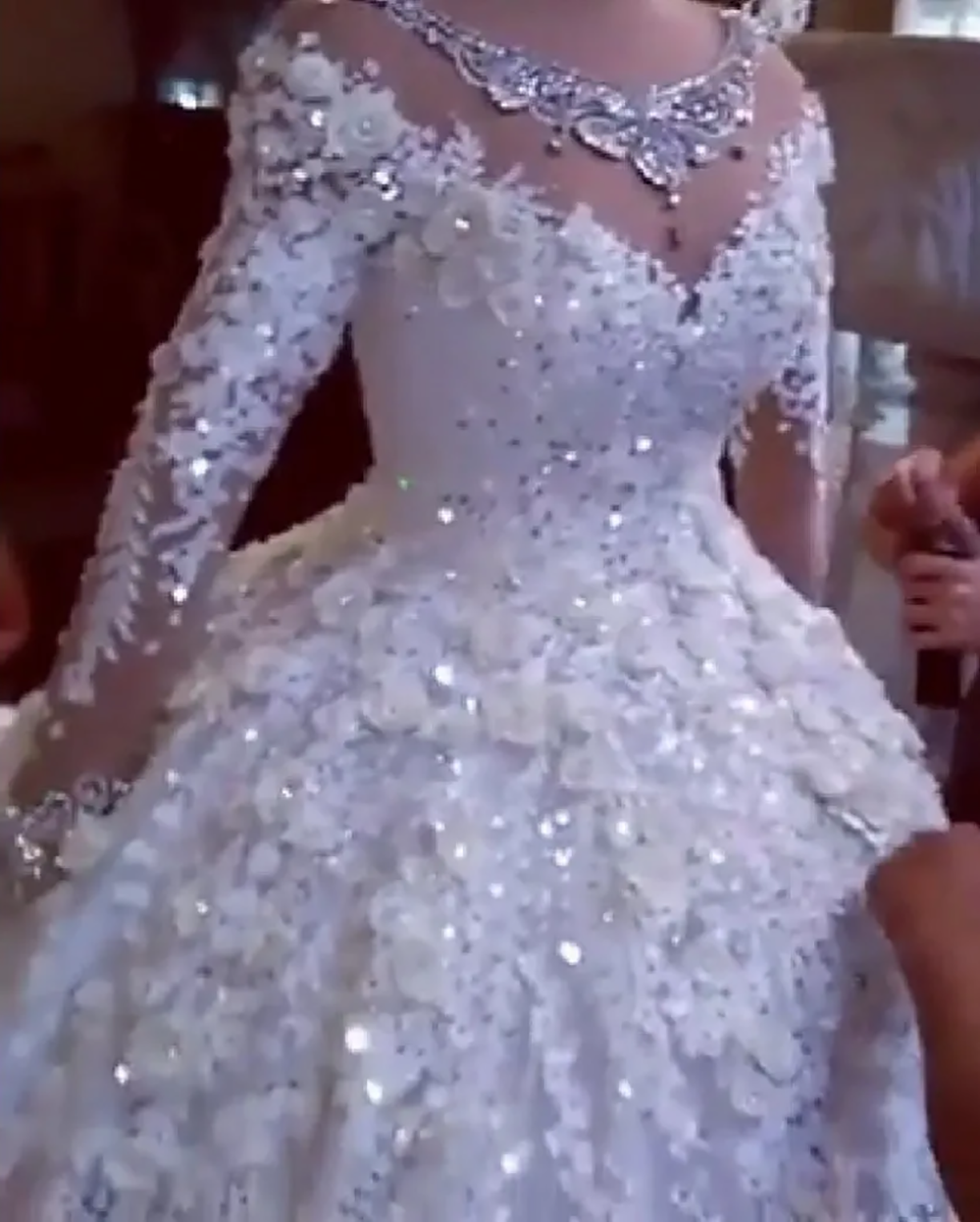 White Wedding Dresses Ivory Bridal Gowns New Formal Girl A Line Long Sleeve Beaded Applique Sequins Plus Size Pearls Illusion Custom Scoop Tulle 3D