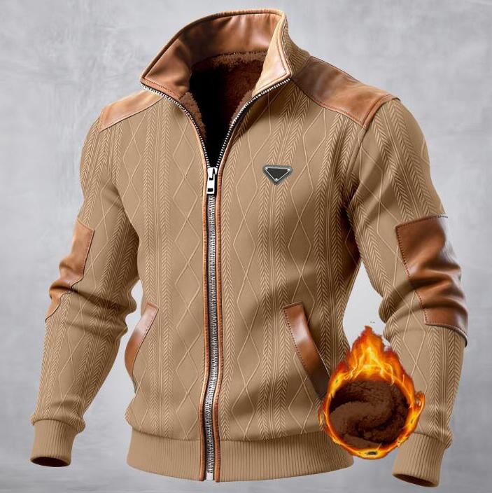 luxury fleece jackets for men leather splice designer jacket autumn winter coat Men's Clothing