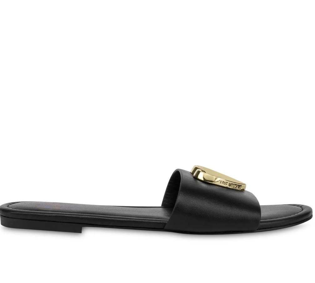 Estate di lusso amore cuore in metallo con logo inciso sandali piatti in pelle di vitello Moschin * Pantofole da spiaggia da donna facili da indossa