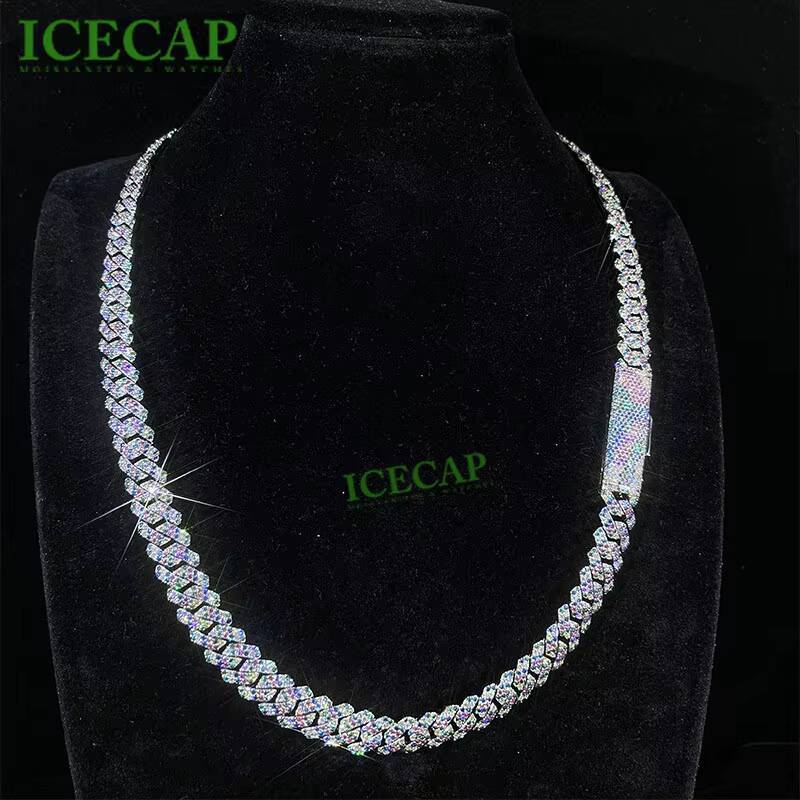 New10mm Custom Color Cuban Link Chain Necklace Hip Hop Iced Out 925 Sterling Silver DVVS Moissamite Trending Cuban Chain for Men