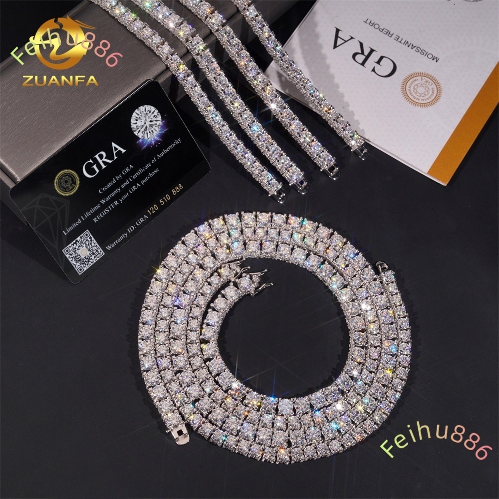 5mm 6mm Custom GRA Certificate VVS Moissanite Diamond-Studded Side Iced Out Tennis Chain 925 Silver Hip Hop Jewelry Link Chain