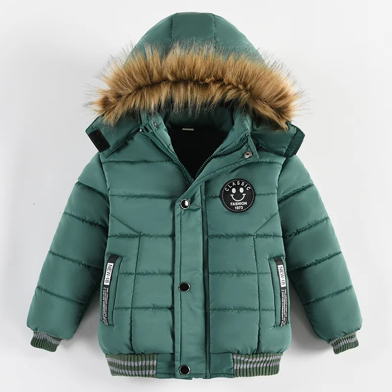 Winter Children Warm Clothing Boys Down Jacket Baby Polyester Fiber Hooded Coat Thicken Outerwear Kids Solid Color Parka 251213