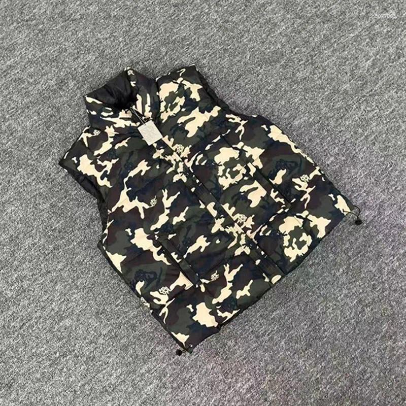 Men's Down Men Women Unisex Autumn Winter Thickened Warm Vest Top Quality Stand Collar Reversible Green Camouflage Zipper Coats