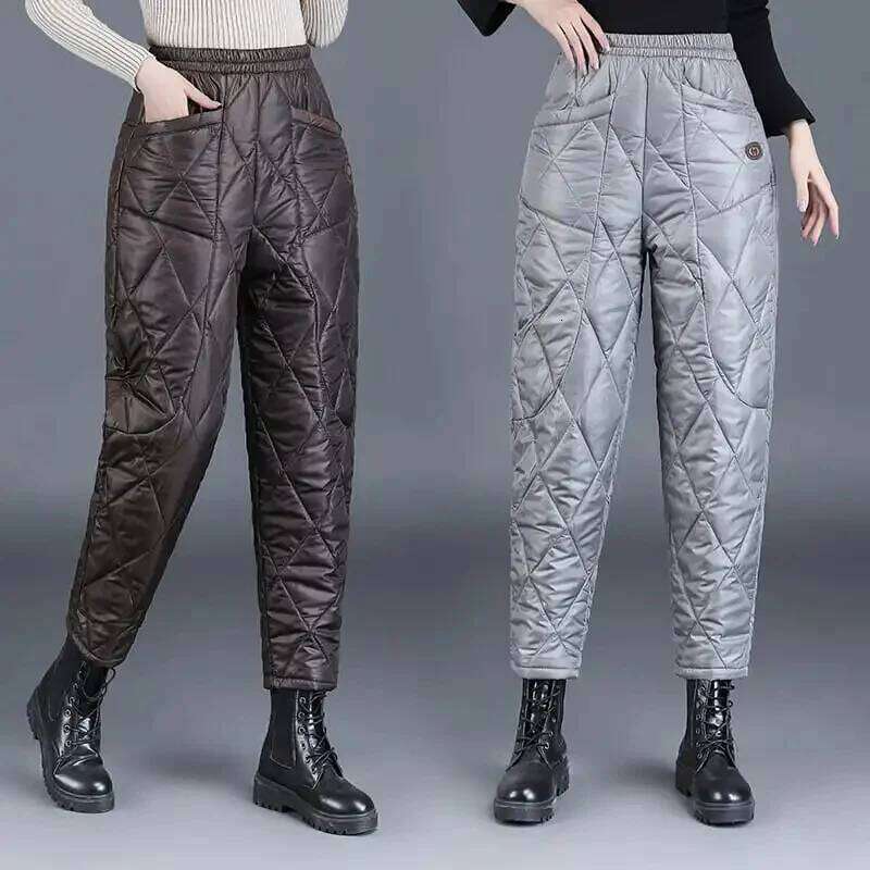 Designer Clothes Down Trousers Wear Women Autumn Winter Plus Size XL Loose Rhombic Thick Thin Warm Straight High Waist Cotton Harem Pants Hot Sellin