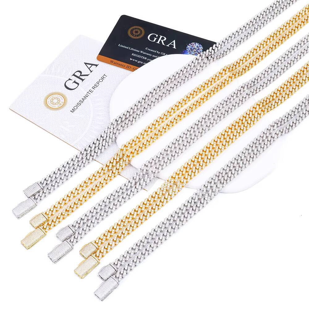 High Quality Hip Hop 6mm Single Row Slim Style Cuban Necklace 925 Silver Iced Out Diamond Moissanite Cuban Link Chain for Men