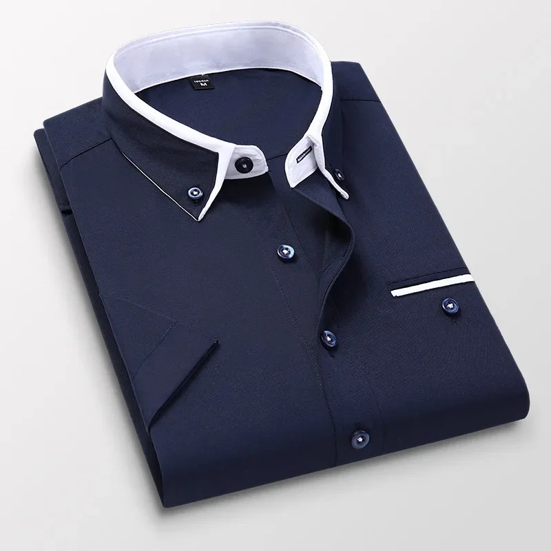 BROWON Plus Size 5XL Summer Business Shirt Men Short Sleeves Button Up Shirt Turn-down Collar Casual Shirts Mens Clothing 251211