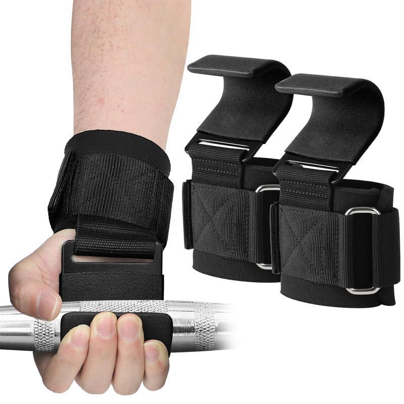 hooks 1 pair 5mm thick wrist padding weight grips for powerlifting shrugs rows gym lifting straps with pull up hooks-image-1088358704