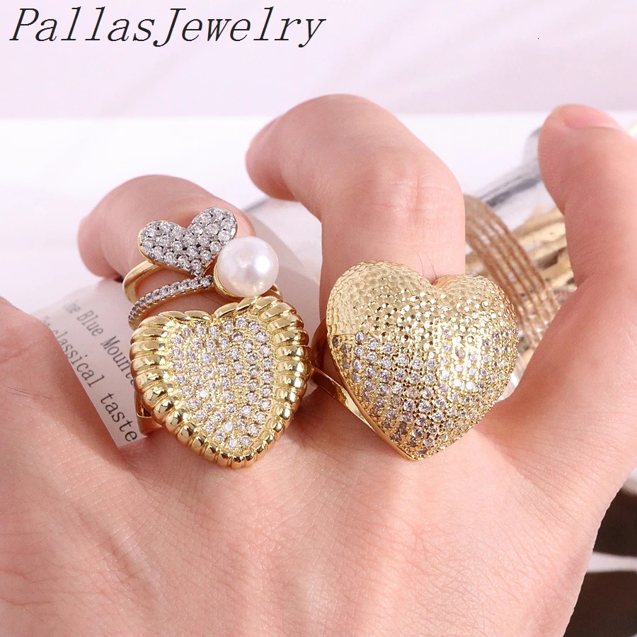 5Pcs Hip Hop 18k Gold Plated Fashion High Jewelry Heart Ring Womens Personalized Zircon Love Couple Ring 251209