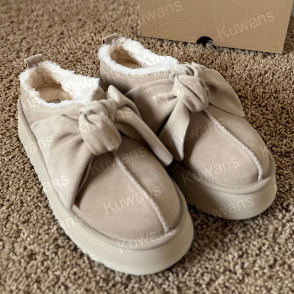 Plate-forme de créateur Slip On Bow Pantoufles Tazz Pantoufles avec nœud Classique Mini Bows Bottes Ultra Mini Botte de neige Femmes Fourrure en
