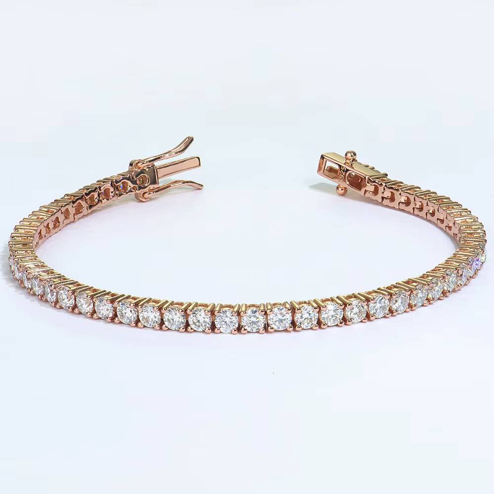 Custom 925 Sterling Silver VVS Diamond Moissanite 18k Rose Gold Plated Tennis Chain Bracelet for Men and Women Trendy Gift Idea
