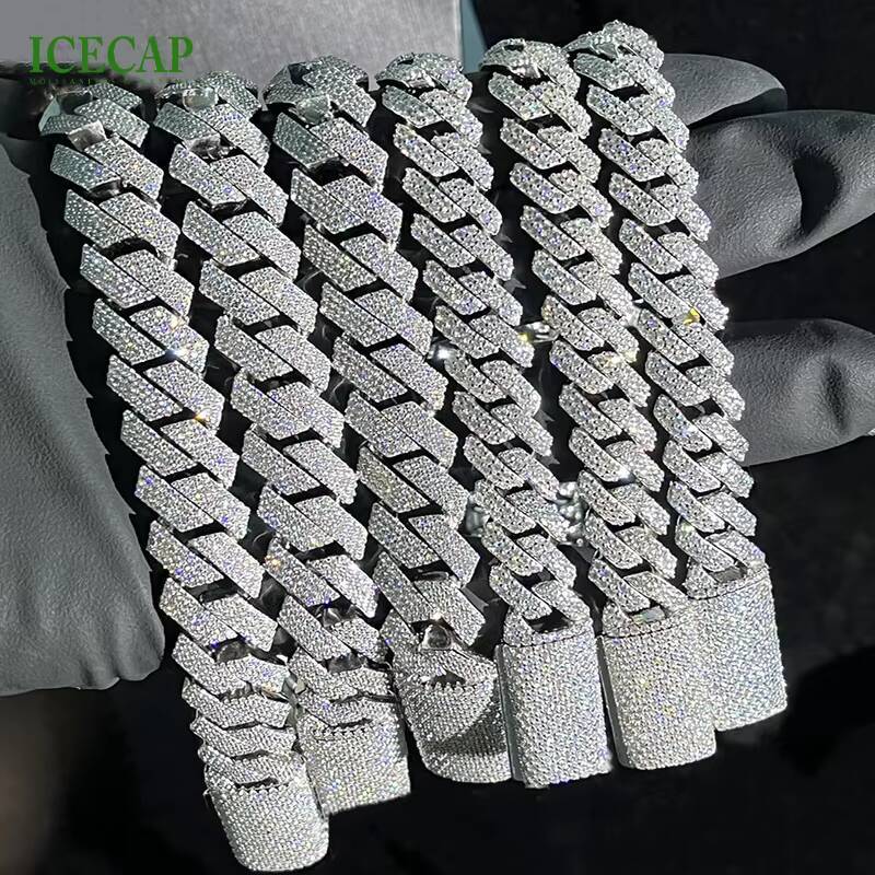 Moissante Cuban Necklace Iced Out 18mm 15mm 925 Silver VVS Moissanite Chain Men Hiphop Diamond Cuban Link Chains