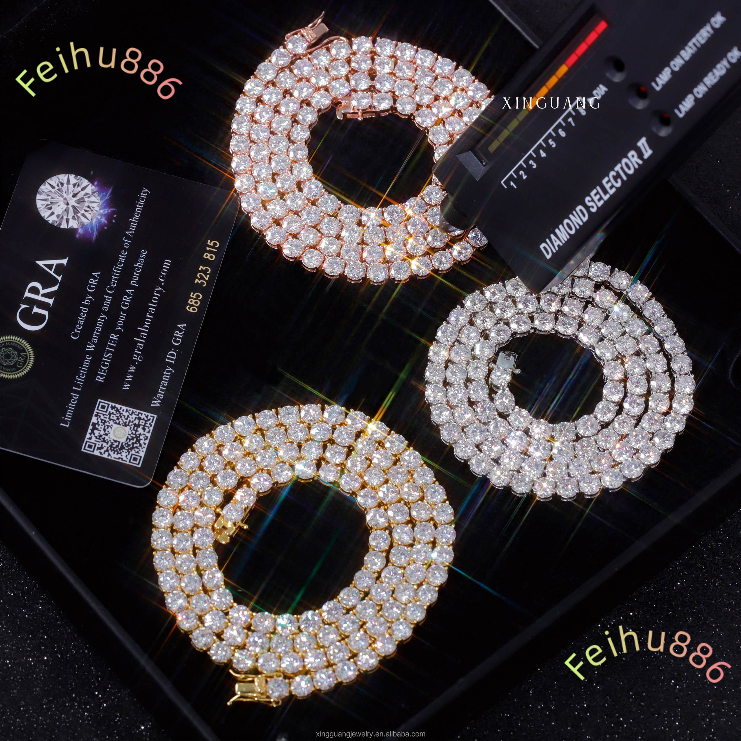 Wuzhou Factory Price Hip Hop Necklace S925 Silver with GRA VVS Moissanite Cuban Link 2mm - 6mm Moissanite Tennis Chain Jewelry