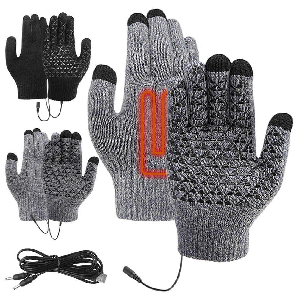 Electric Heated Gloves Touch Screen Full Finger Warmer Knitted Gloves Hand Warmer for Backpacking Mountaineering Riding Camping251211