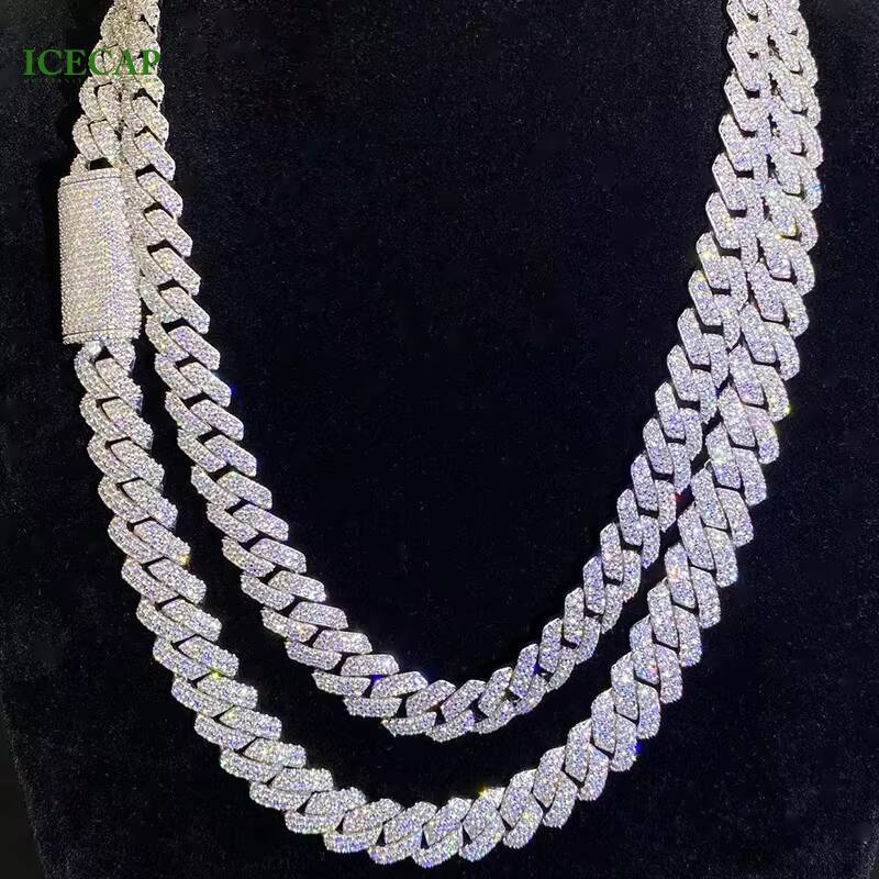 Hiphop Moissanite Chain 8mm 10mm 12mm 14mm Miami Cuban Link Chain Necklace 925 Sterling Silver Diamond Men Moissanite Necklace