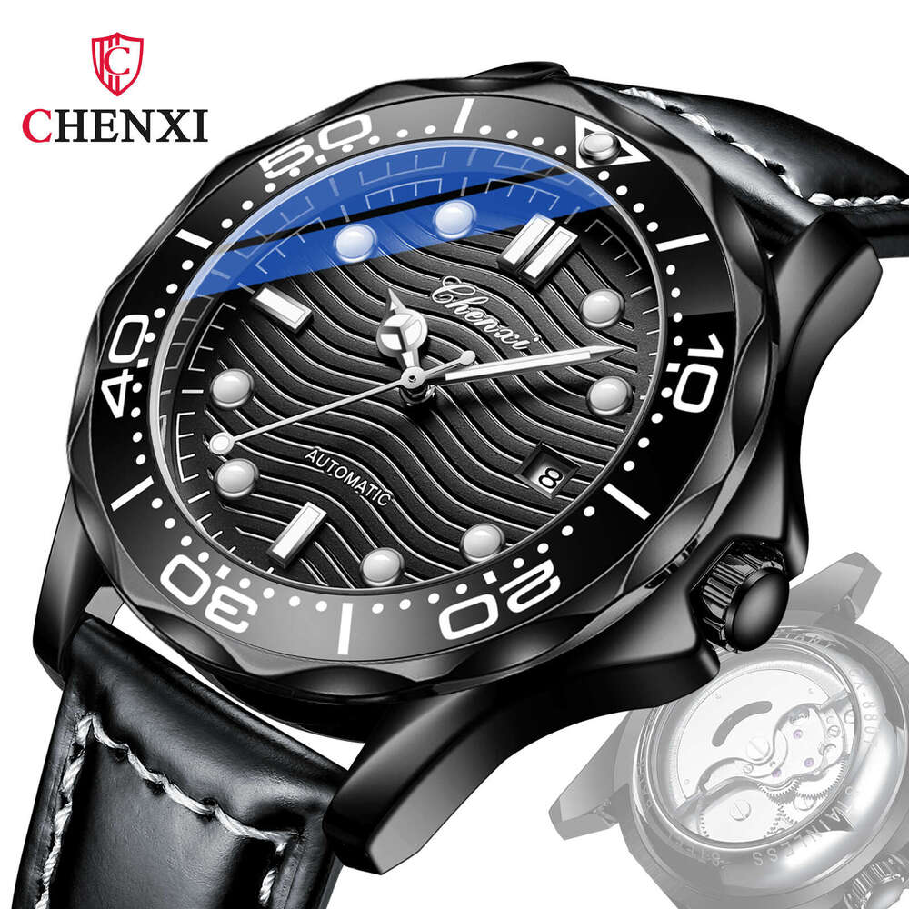 CHENXI Fully Automatic Calendar, Luminous, Waterproof, Genuine Leather Strap, Fashionable High-end Business Men's Mechanical Watch