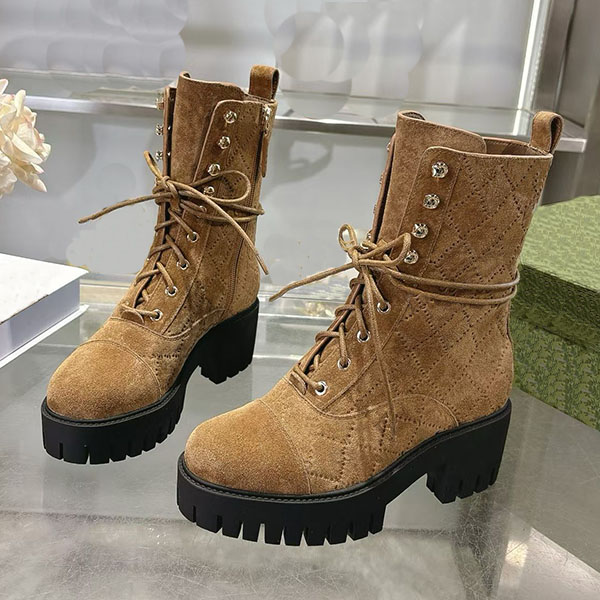 Designer Alaska Boots Combat Strike Tractor Stomper High Bootie Winter Snow Rain Fall Fluffy Furry Calfskin Low Thick Rubber Sole Women shoes Size 3